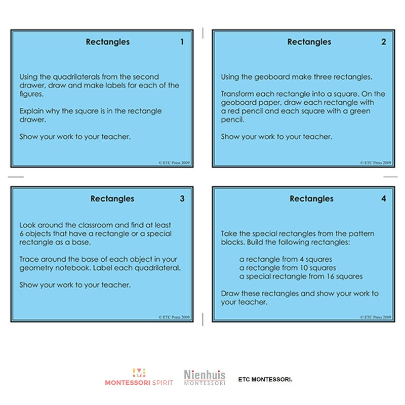 1st level geometry worksheets with table - Nienhuis AMI