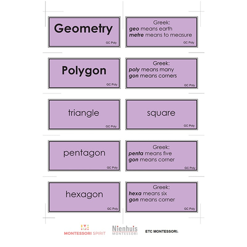 1st level geometry worksheets with table - Nienhuis AMI