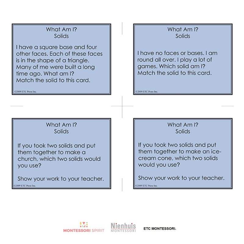 1st level geometry worksheets with table - Nienhuis AMI