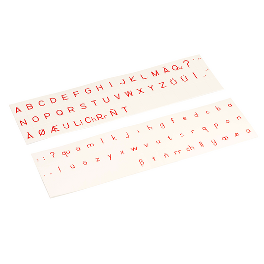 Mit roter Schrift bedrucktes Alphabet – Nienhuis AMI