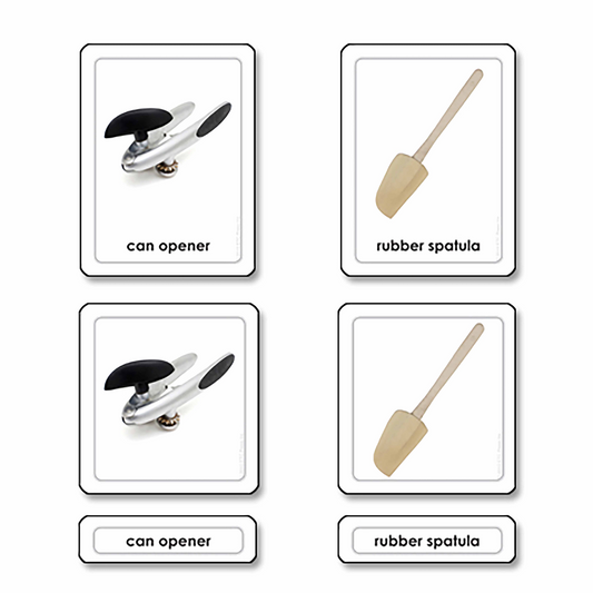 Kitchen utensils Cards in 3 parts (in English) - Nienhuis AMI