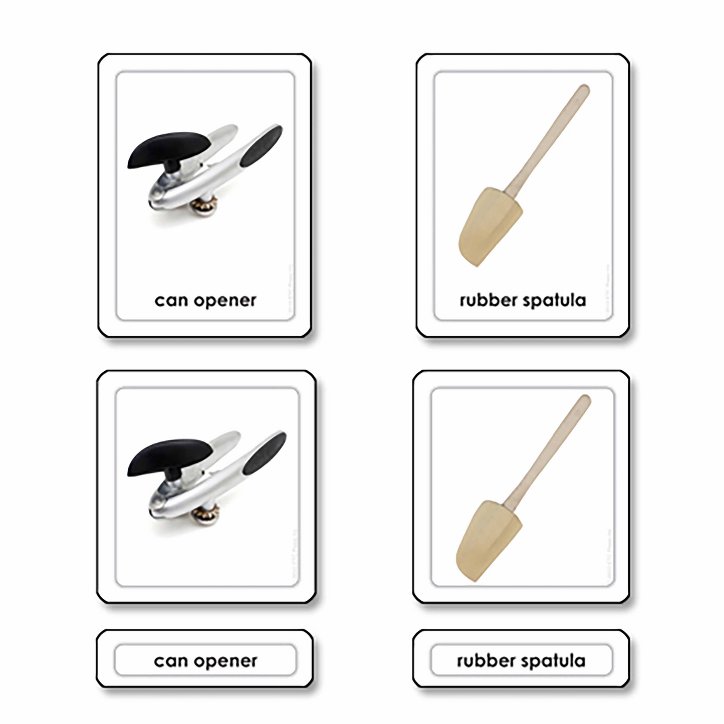 Kitchen utensils Cards in 3 parts (in English) - Nienhuis AMI