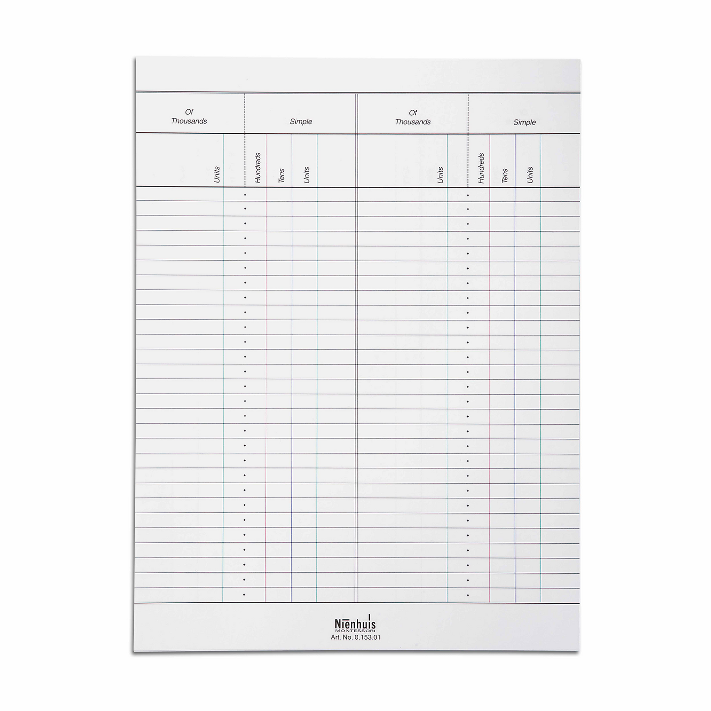 50 sheets for small abacus work - Nienhuis AMI