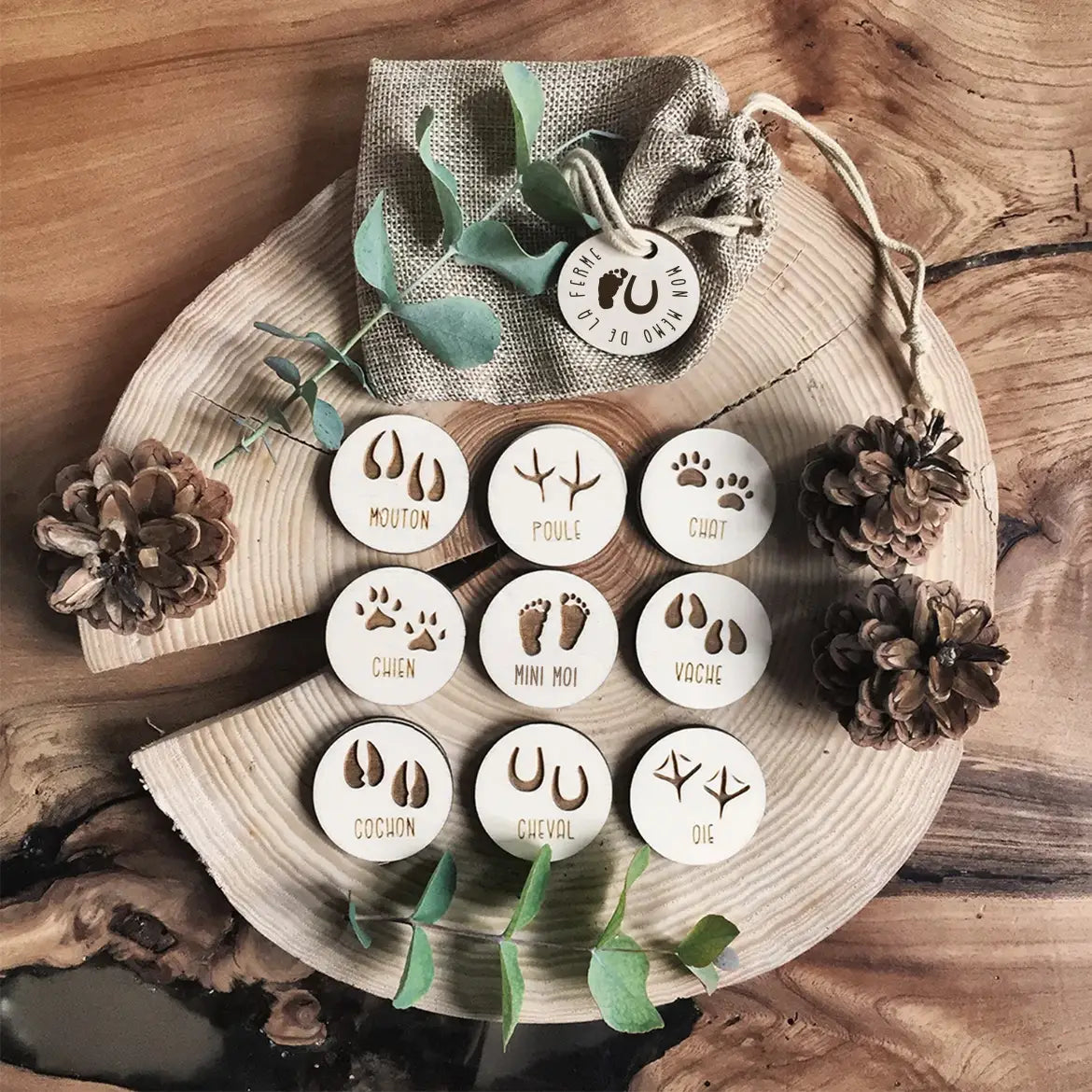 Tampon En Bois Avec Empreintes D'animaux - Tampon Décoratif Pour Activités Manuelles Enfants, Motif Traces De Pattes