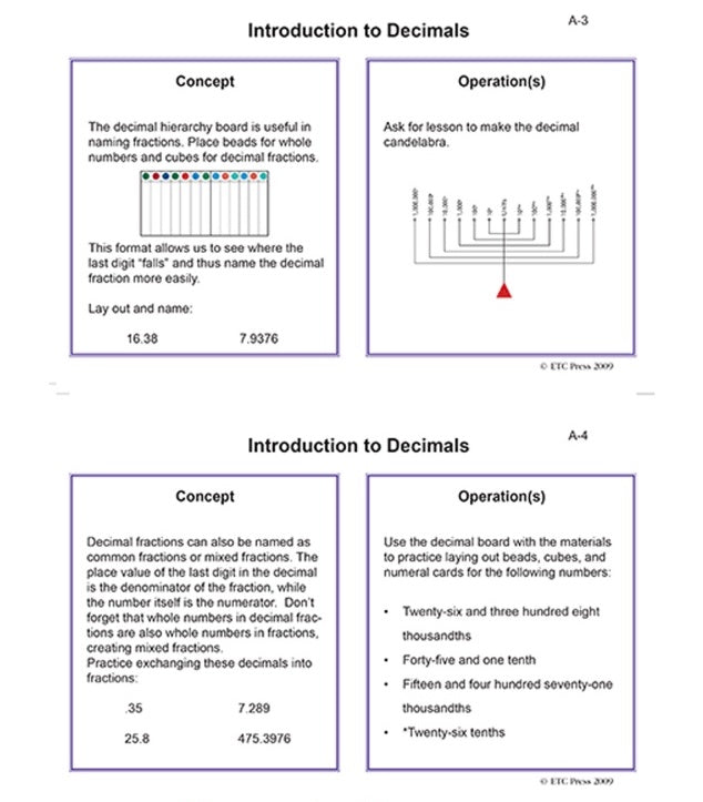 Decimal Work and Task Cards - Nienhuis AMI